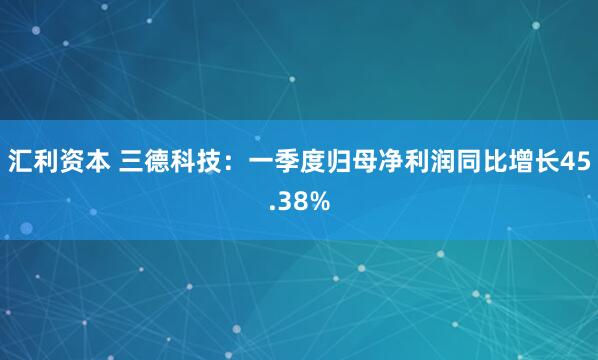 汇利资本 三德科技：一季度归母净利润同比增长45.38%