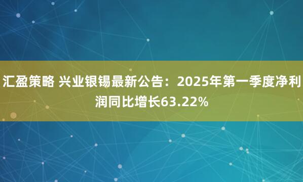 汇盈策略 兴业银锡最新公告：2025年第一季度净利润同比增长63.22%