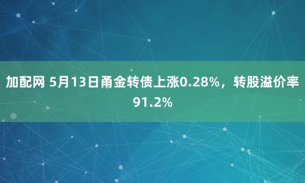 加配网 5月13日甬金转债上涨0.28%，转股溢价率91.2%