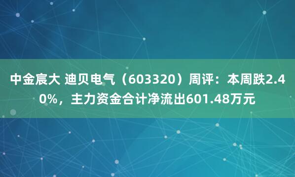 中金宸大 迪贝电气（603320）周评：本周跌2.40%，主力资金合计净流出601.48万元